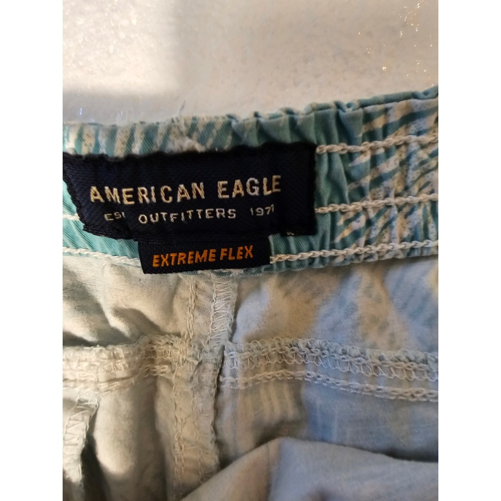 American Eagle Extreme Flex Mens Tropical Palm Leaf Shorts Teal Medium - Picture 3 of 7